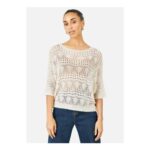 Yumi Beige Cotton Mix Relaxed Fit Pointelle Jumper