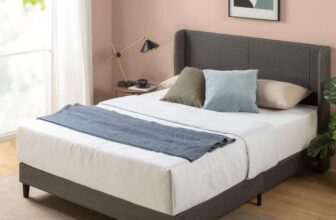 Zinus Sasha King Bed Frame – Bed 150×200 cm – 25 cm Bamboo Slat Support – Dark Grey Upholstered Wingback Bed Frame / Medium Grey £78.20