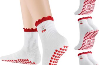 Zuimei 3 Pairs Pilates Socks Non Slip Women Cute Ruffle Yoga Socks with Grips Embroidery Pattern Ladies Grippy Crew Sock for Yoga Barre Workout