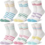 Zuimei 6 Pairs Girls Ruffle Socks, Cute Frilly Crew Socks, Cotton Casual Sports Socks for Kids 3-12 Years Old