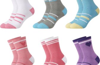 Zuimei 6 Pairs Kids School Sports Socks Cotton Macaron Colors Heart Stripes Crew Sock for Girls Boys