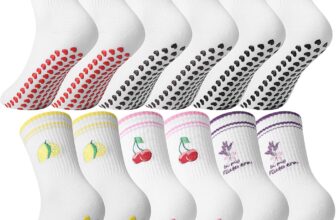 Zuimei 6 Pairs Non Slip Yoga Socks for Women Men Grip Pilates Socks with Silicone Dots Ruffled Sock with Heart Stripes Fruits for Ballet Sports Trampoline