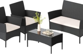 bigzzia Rattan Garden Furniture Set, 4 piece Patio Rattan furniture sofa Weaving Wicker includes 2 Armchairs,1 Double seat Sofa and 1 table (Black)