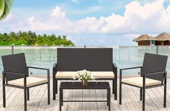 bigzzia Rattan Garden Furniture Set, 4 piece Patio Rattan furniture sofa Weaving Wicker includes 2 Armchairs,1 Double seat Sofa and 1 table (New Black Set)