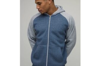 boohooMAN Regular Fit Raglan Sleeve Zip thru Hoodie