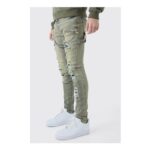 boohooMAN Skinny Stretch Multi Rip Carpenter Washed Grey Jeans