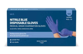 by Amazon Blue Disposable Nitrile Gloves, Powder-free, Latex-free, Size L, Pack of 100 (Prime Exclusive)