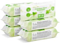 by Amazon Fresh Baby Wipes, 360 Wipes, 6 Pack of 60, Plant-Based Wipes Without Plastic
