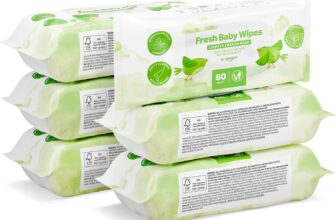 by Amazon Fresh Baby Wipes, 360 Wipes, 6 Pack of 60, Plant-Based Wipes Without Plastic