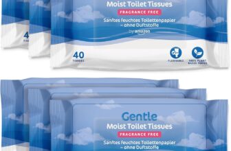 by Amazon Gentle Moist Toilet Tissues, Unscented, Fine to Flush, 240 Count (6 Packs of 40)