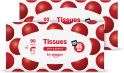 by Amazon Red Nose Day Facial Tissues, 3-ply 90 Sheets, Twin Pack (2 Pack), Lotioned tissues on Behalf of Comic Relief