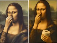 dienjason 2 Pcs Wall Art for Bathroom, Mona Lisa Holding Nose Wall Art Set, Bathroom Wall Art Humorous Nose-Pinching and Tissue-Holding Artwork, Home Decor for Toilet and Washroom Spaces
