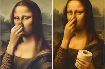 dienjason 2 Pcs Wall Art for Bathroom, Mona Lisa Holding Nose Wall Art Set, Bathroom Wall Art Humorous Nose-Pinching and Tissue-Holding Artwork, Home Decor for Toilet and Washroom Spaces
