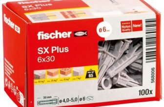fischer 568006 SX Plus Expansion Wall Plug, 6mm x 30mm, Pack of 100
