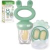 haakaa Baby Fruit Food Feeder & Mini Freezer Nibble Tray Combo, Breastmilk Popsicle Molds for Baby Cooling Relief, BPA Free Silicone Feeder for Safe Infant Self Feeding, 4 Month (Pea Green)