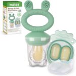 haakaa Baby Fruit Food Feeder & Mini Freezer Nibble Tray Combo, Breastmilk Popsicle Molds for Baby Cooling Relief, BPA Free Silicone Feeder for Safe Infant Self Feeding, 4 Month (Pea Green)