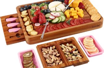 hecef Cheese Board and Knife Set with Acacia Wood Serving Platter, Snack Trays, Charcuterie Board for Entertaining, Housewarming Gift & Wine Nights, Pink
