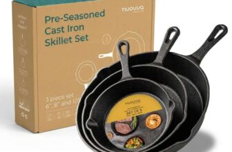 nuovva Pre-Seasoned Cast Iron Skillet Frying Pans, 3-Piece Chef Set, Oven Safe Cookware – PFOA & PTFE Free – Sold by MALMO / FBA