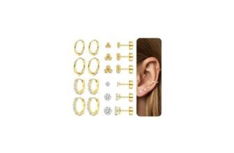 10 Pairs Flat Back Earrings, Hypoallergenic Steel Stud & Hoop