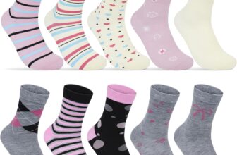 10 Pairs Womens Socks with Multi Stripe Dot Heart Patterns, Soft Breathable Ladies Socks Perfect Gifts for Women, One Size, One Size