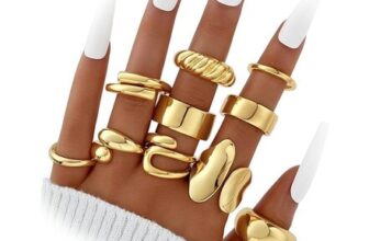 10 Piece Thick Gold Stacking Rings Set