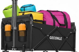 100L Festival Trolley Foldable Trolley Cart on Wheels 100KG/220LBS – Portable Folding Wagon Cart with Drink Holders for Grocery Outdoor Sports Garden Camping
