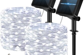 120 LED Solar Fairy Lights Outdoor, 2 Pack Total 24M/ 80Ft 240LEDS, 8 Modes with 8-Hour Timer, Outdoor Garden Lights, Waterproof String Lights, Suitable for Party, Camping, Decorations (Cool White)