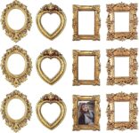 12pcs Mini Gold Picture Frames Small Photo Frame Antique Resin Vintage Small Picture Frames Wall Hanging Display Table Frame for DIY Jewelry Christmas Holiday Party Hotel Decor