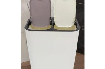 15L 2-Compartment Dustbin, Double Recycling, Push Lid Kitchen