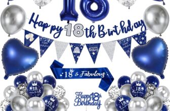 18th Birthday Decorations Boy,Royal Blue Silver 18 Birthday Balloons with Happy 18th Birthday Banner, Number 18 Foil Balloons, Birthday Sash, Cake Topper,18th Birthday Party Decorations Set for Him