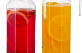 2 Pack Acrylic Pitcher with Lid, 1.1 Litre Clear Water Pitchers with Handle, Unbreakable Beverage Pitcher Juice Container Fridge Door Jug for Milk Juice Iced Tea Lemonade