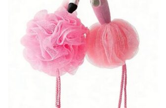 2-Pack Kids Bath Sponges – Flamingo Mesh Shower Puff with Loop