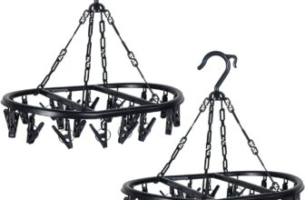 2 Pack Sock Drying Rack 20 Peg Clothes Airer Indoor Outdoor (BLACK) Strong Grip Pegs Space Saving Design 360 Swivel Hook Indoor & Outdoor Use Durable Lightweight Build Quick Air Drying
