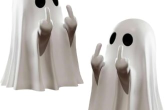 2 Pcs Halloween Middle Finger Ghost Ghost Decorations Spooky Funny Table Ornament for Prank Party, Unique Haunted House Decor, Eye Catching Gift for Teens and Adults Halloween Humor Prop