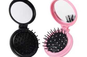 2 Pcs Mini Travel Folding Hair Brush with Mirror, Compact Foldable