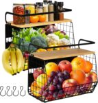 2 Set Magnetic Shelf, Fruit Baskets for Kitchens, Spice Rack Fruit Bowls 2 in 1 Onions and Potatoes Storage, Vegetable Organiser, Magnetic Spice Rack for Fridge, BBQ Accessories, Tools, Snack