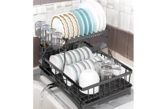 2-Tier Dish Drainer Rack with Kitchen Utensil and Glass Holder