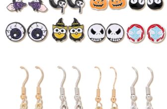 20 Pairs Halloween Earrings for Women, Pumpkin Spider Spooky Skull Skeleton Dangle Earrings Sets, Witchy Bat Cat Eyeballs Candy Stud Earrings Set for Women Girls