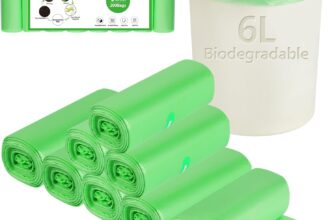 200 Counts 1.2 Gallon 6L Small Biodegradable Bin Bags, Compostable Caddy Liners
