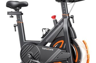 2025 Toputure Exercise Bike with LCD Display, Spin Bike with App 0-100% Magnetic Resistance Exercise Bikes for Home Use, Ultra-Quiet 15kg Flywheel, 350lbs Weight Capacity