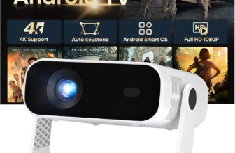 2026 New Smart Projector Built-in Apps, Android 14, Native 1080P 4K Supported WiFi 6 Bluetooth 5.2, 300 ANSI Lumens, Low Fan Noise (30dB), Home Cinema Projector for iOS/Switch /PS5