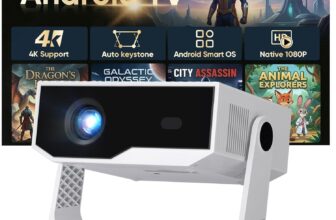 2026 Smart Projector Built-in-Apps, Android TV, Supported 4K/Native 1080P, 270 ANSI, Wifi 6 Bluetooth 5.2, Portable Mini Movie Projector for Bedroom Home, Auto Keystone, iOS/Switch/PS5