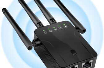 2026 WiFi Extender, WiFi Extender Booster, 4 Antennas WIFI Booster Range Extender, Home Wireless Signal Booster, Works with Any WiFi Router Ethernet Port, Easy Setup, UK Plug, Black