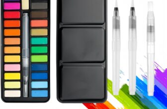 24 Colors Watercolour Paint Set,Portable Watercolour Paint Set with 3 Water Brush Pens,Mini Travel Art Kit for Adults & Beginners,Artist Gifts,Art Supplies for Women,Watercolours Painting Set