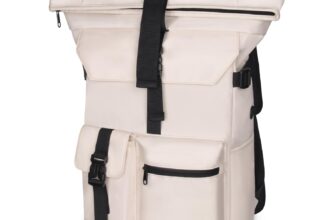 28 L Roll Top Backpack Mens, Large Waterproof Rucksack Womens, School Bag with Laptop Compartment 17 inch, Waterproof Backpack for Travelling Rucksack for University bag Business Sports, Beige