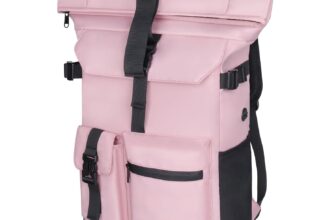 28 L Roll Top Backpack Mens, Large Waterproof Rucksack Womens, School Bag with Laptop Compartment 17 inch, Waterproof Backpack for Travelling Rucksack for University bag Business Sports, Pink