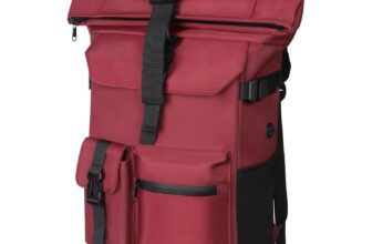 28 L Roll Top Backpack Mens, Large Waterproof Rucksack Womens, School Bag with Laptop Compartment 17 inch, Waterproof Backpack for Travelling Rucksack for University bag Business Sports, Red