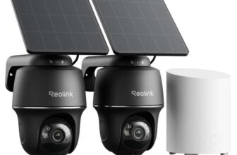 2x Reolink Argus PT 5MP Solar Security Camera Hub Mini CCTV Kit 360 Pan/Tilt, Colour Night Vision, No Subscription