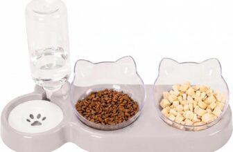 3-In-1 Cat Food And Water Bowl Set, Cat Bowls With Stand, Double Cat Bowls with Water Dispenser For PetFood And Water Feeder For Small Medium Dogs Cats