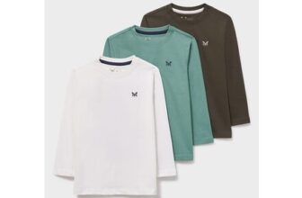3-Pack Cotton Long-Sleeve Tees in Green & Ivory 8-9 Year Old